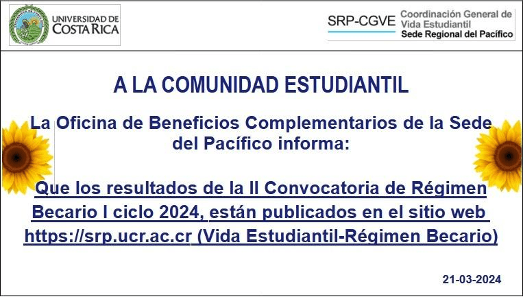 Comunicado régimen becario: Dirigido para la comunidad estudiantil.